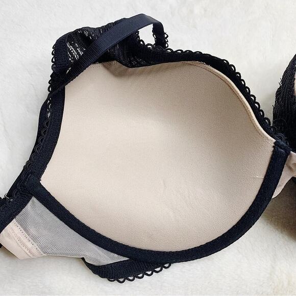 Victoria's Secret Dream Angels Black Nude Lace Pinstripe Push-Up Bra Size 34DD - Picture 5 of 8